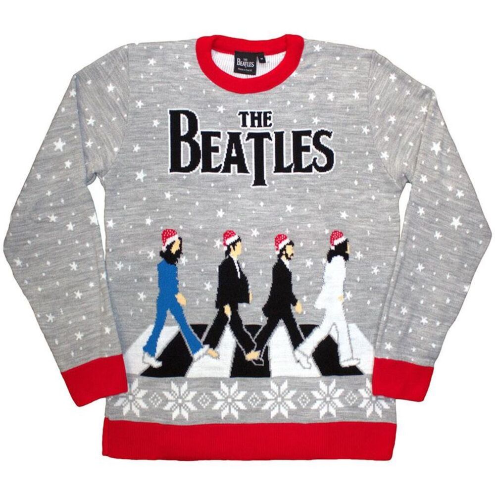 The Beatles Unisex Adult Drop T Abbey Road Christmas Sweatshirt / Gray